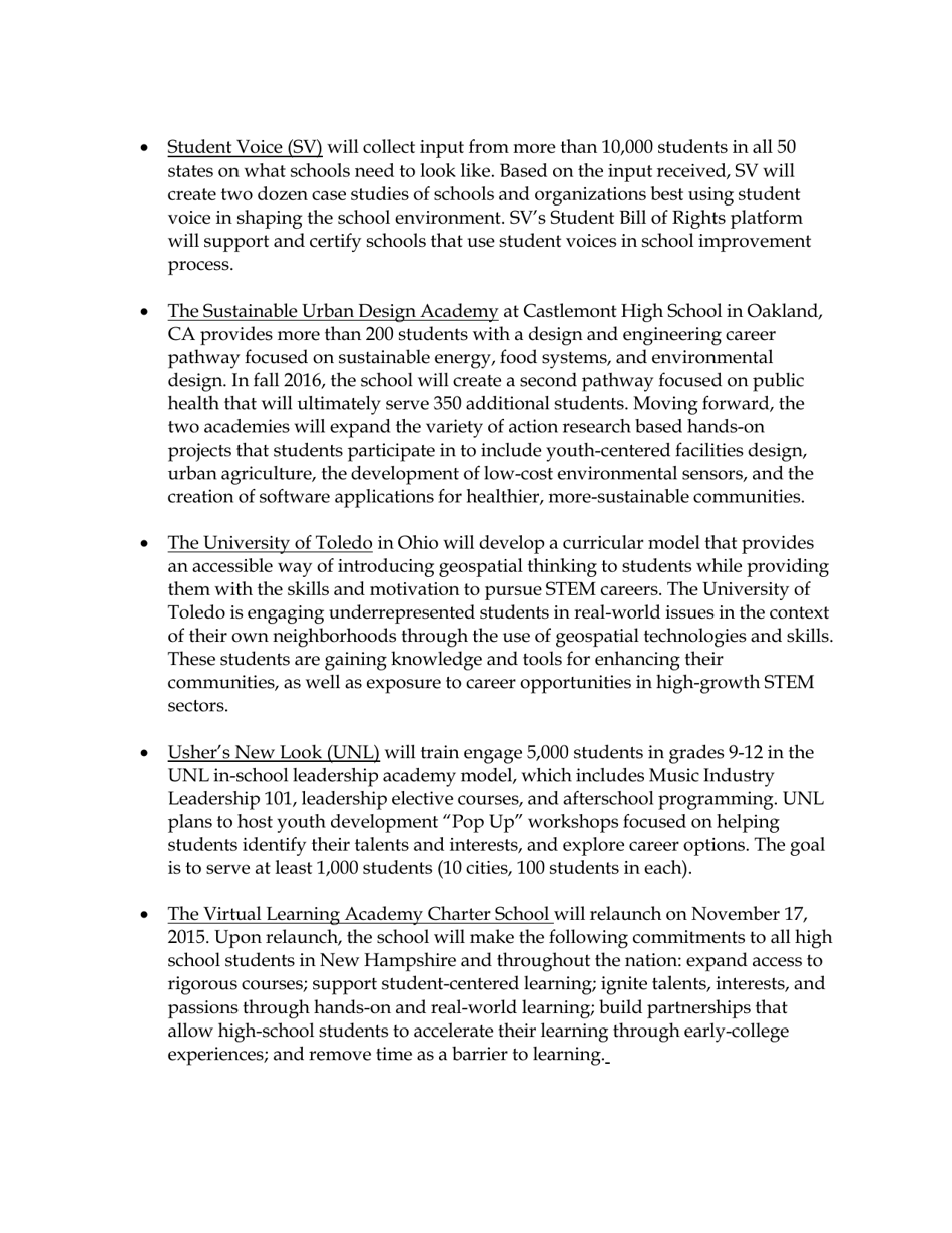 Fact Sheet: Obama Administration Announces More Than $375 Million in Public and Private Support for Next-Generation High Schools, Page 19
