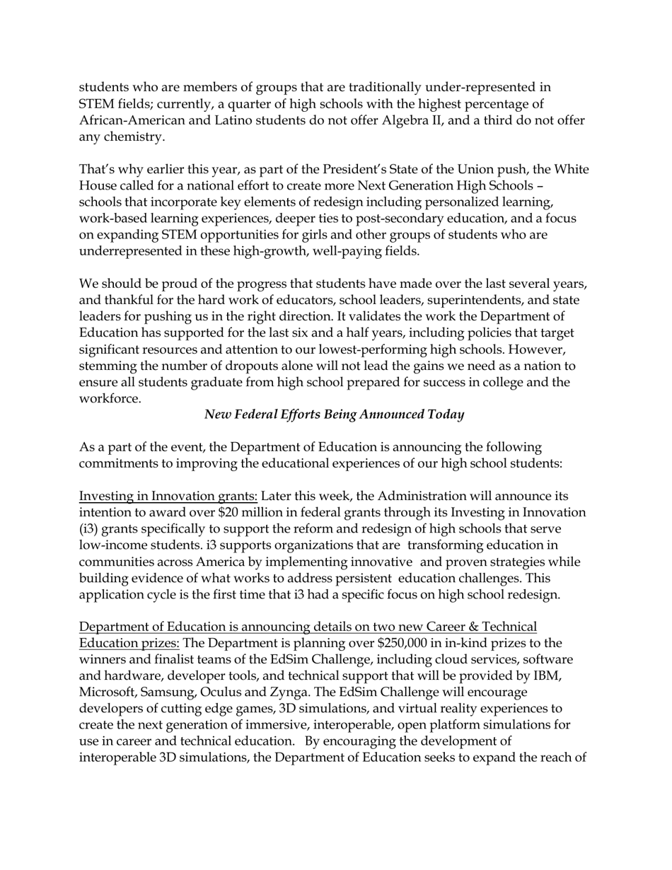 Fact Sheet: Obama Administration Announces More Than $375 Million in Public and Private Support for Next-Generation High Schools, Page 3
