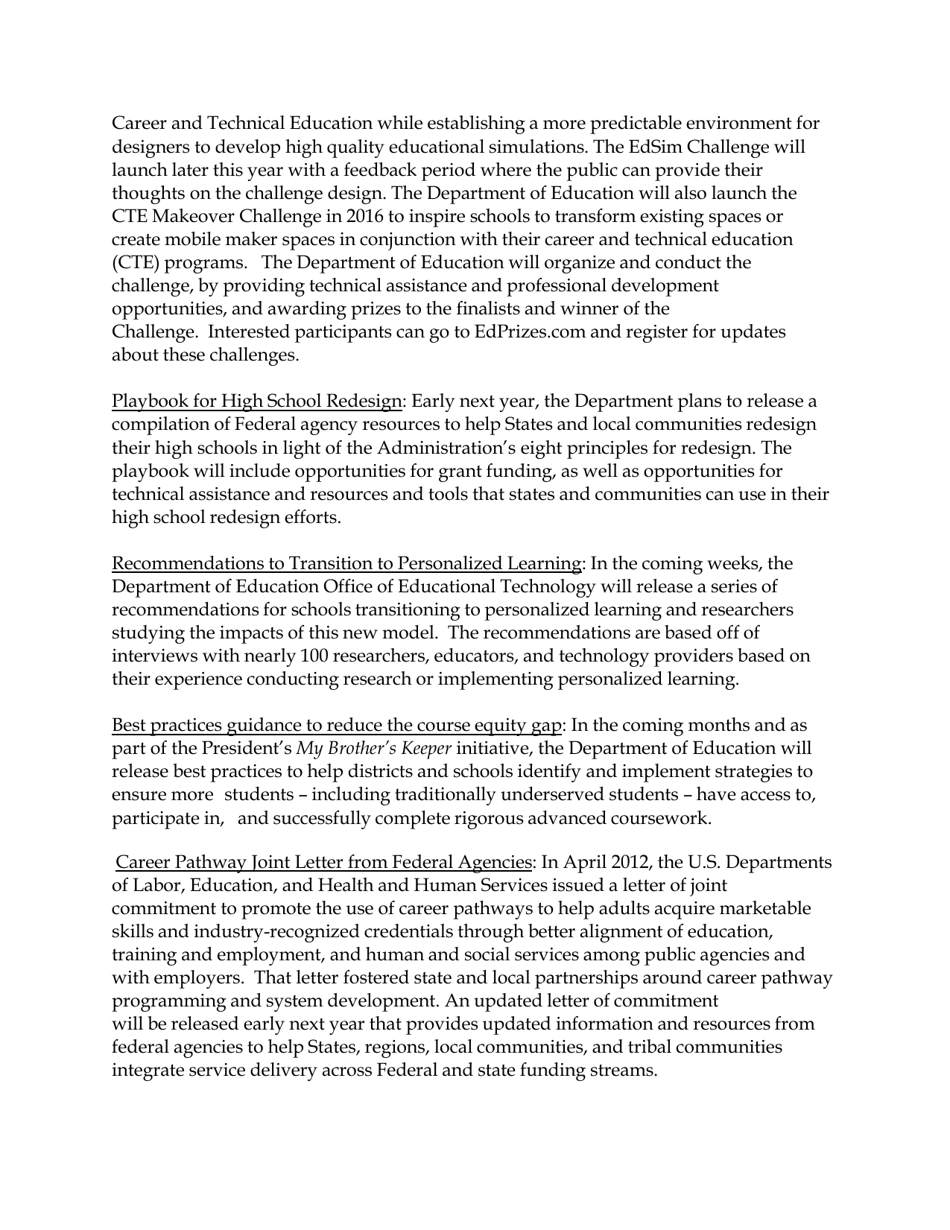 Fact Sheet: Obama Administration Announces More Than $375 Million in Public and Private Support for Next-Generation High Schools, Page 4