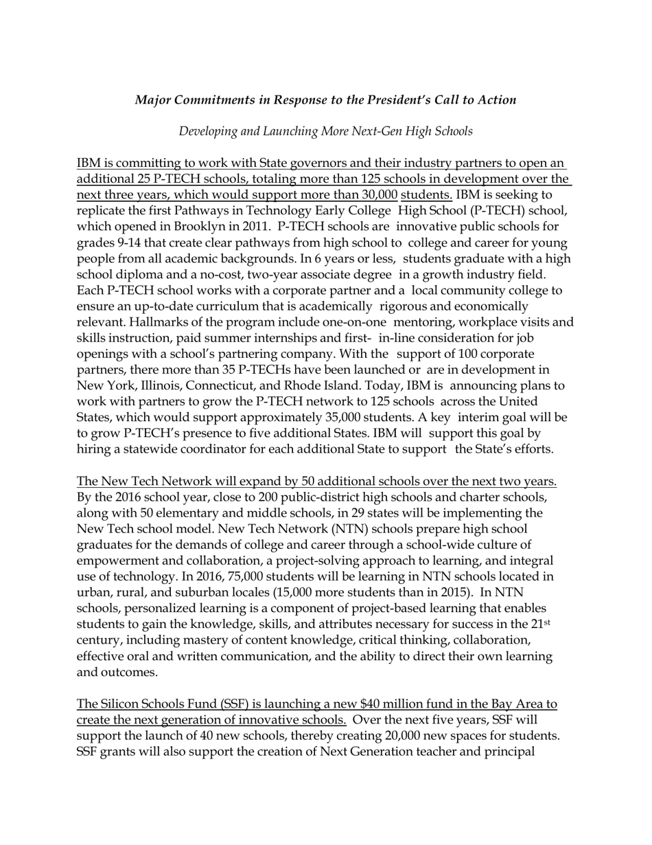 Fact Sheet: Obama Administration Announces More Than $375 Million in Public and Private Support for Next-Generation High Schools, Page 5