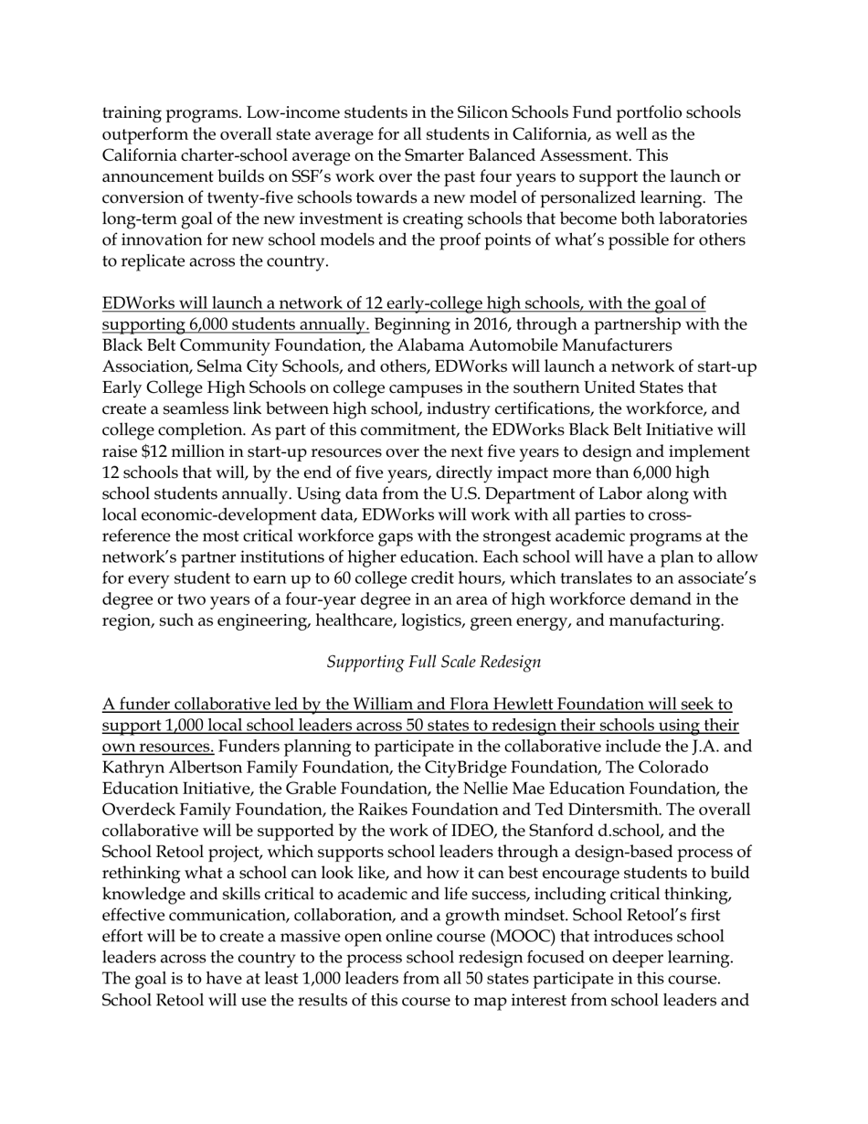 Fact Sheet: Obama Administration Announces More Than $375 Million in Public and Private Support for Next-Generation High Schools, Page 6