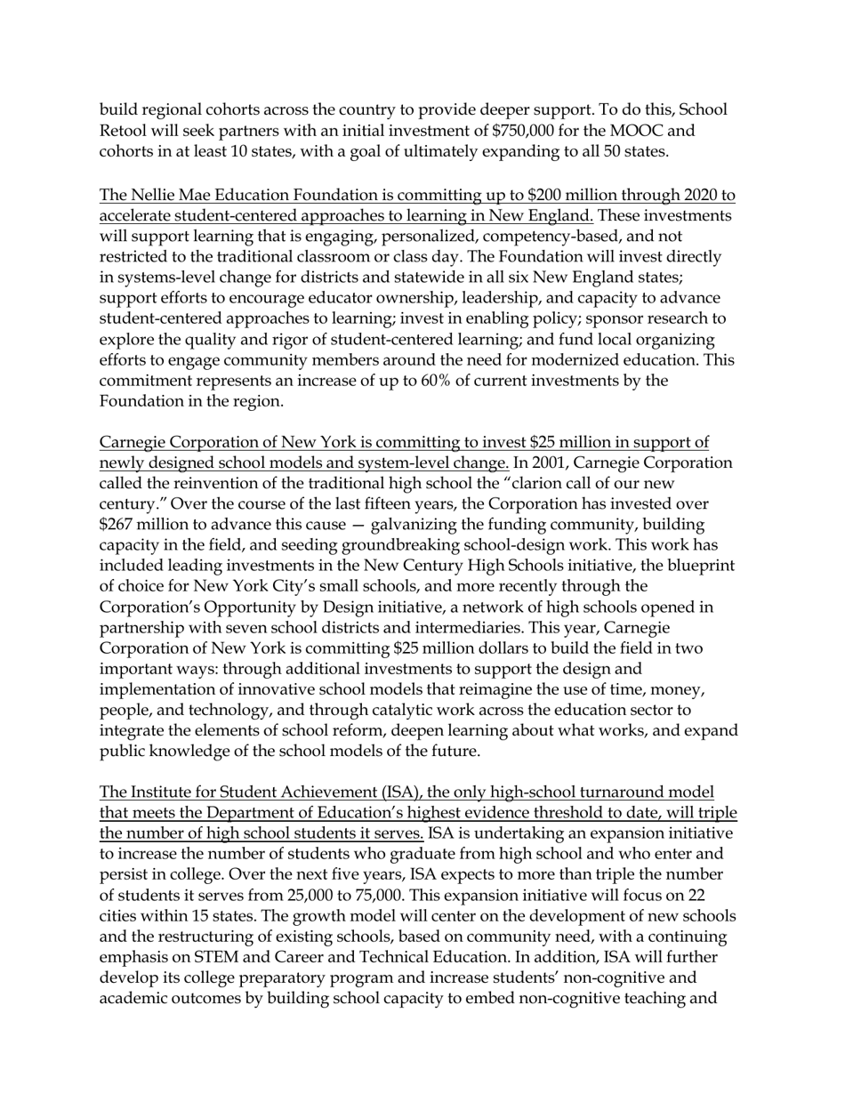 Fact Sheet: Obama Administration Announces More Than $375 Million in Public and Private Support for Next-Generation High Schools, Page 7