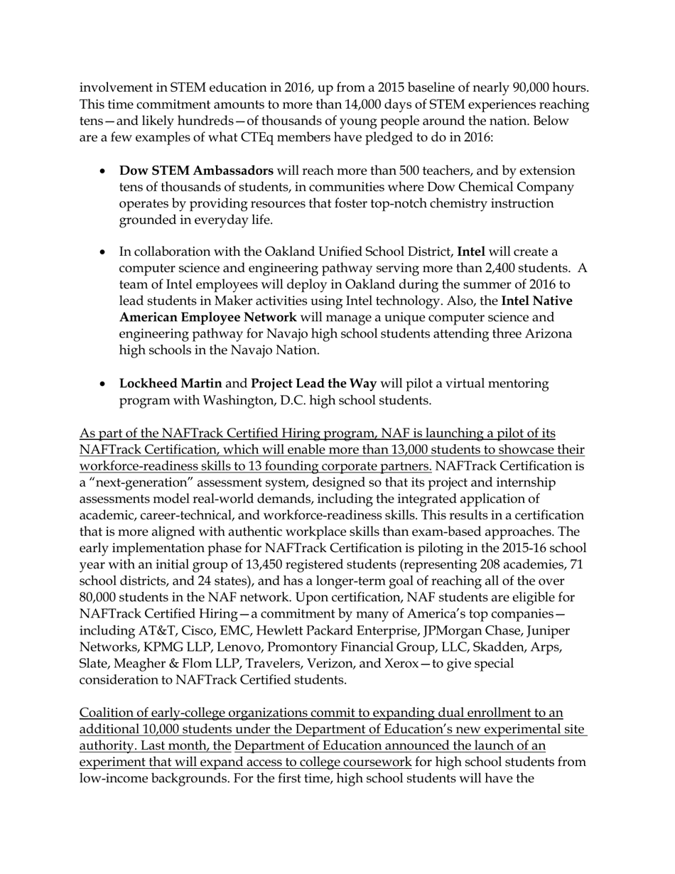 Fact Sheet: Obama Administration Announces More Than $375 Million in Public and Private Support for Next-Generation High Schools, Page 9