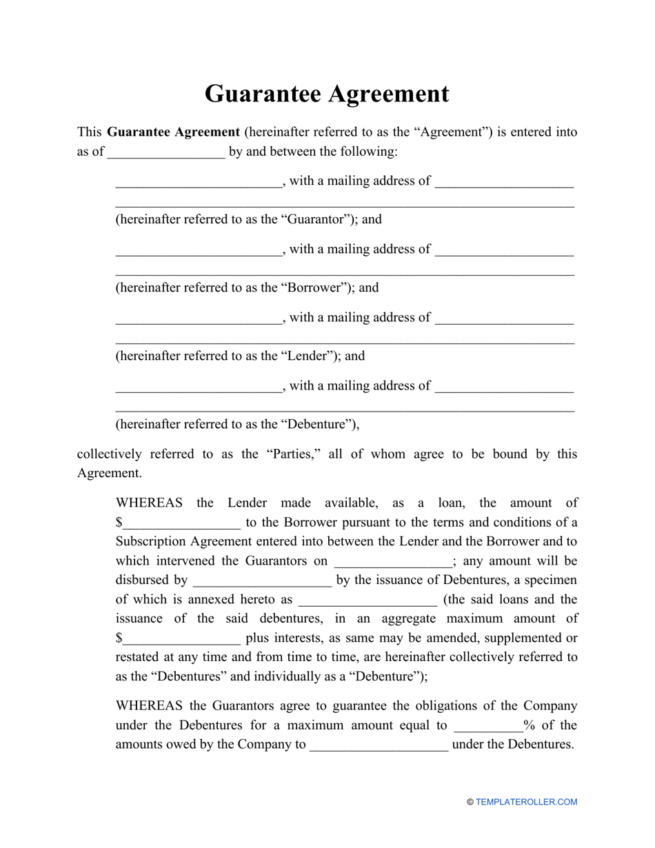 Guarantee Agreement Template Fill Out, Sign Online and Download PDF