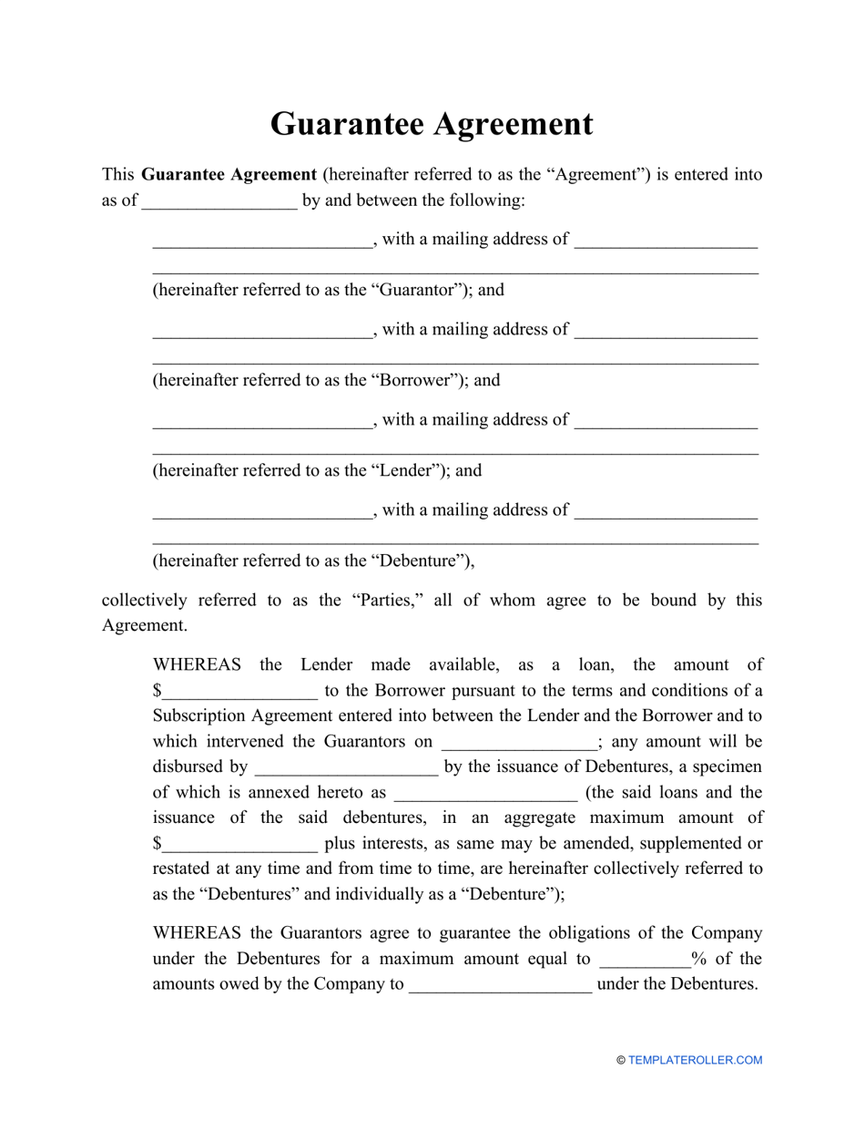 Guarantee Agreement Template, Page 1
