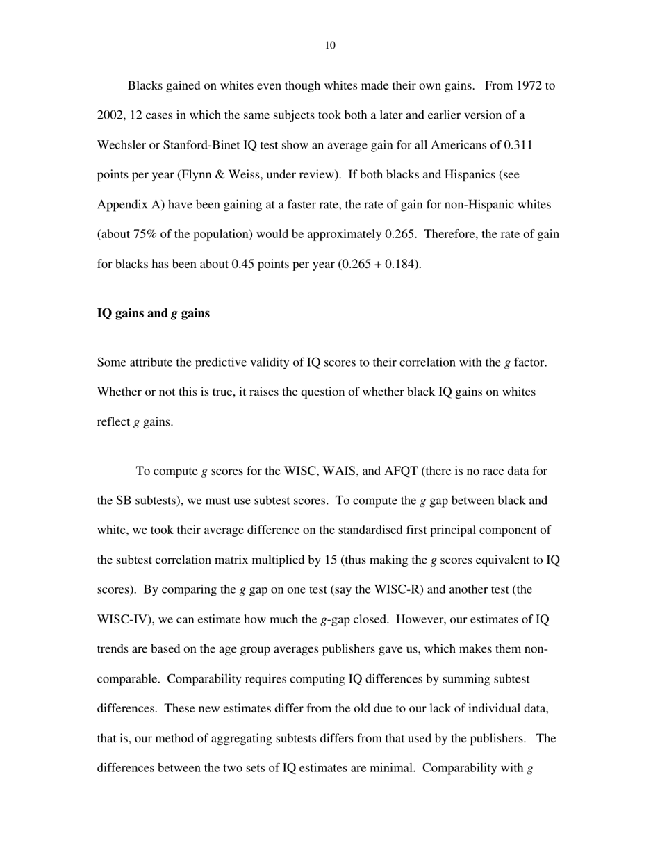 Black Americans Reduce the Racial Iq Gap: Evidence From Standardization Samples - William T. Dickens, James R. Flynn, Page 10