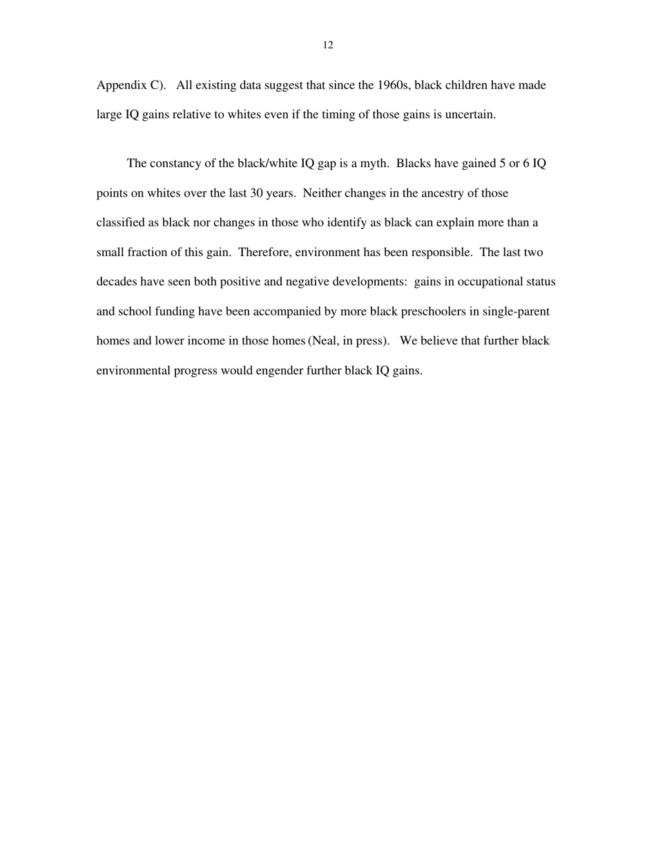 Black Americans Reduce the Racial Iq Gap: Evidence From Standardization Samples - William T. Dickens, James R. Flynn, Page 12