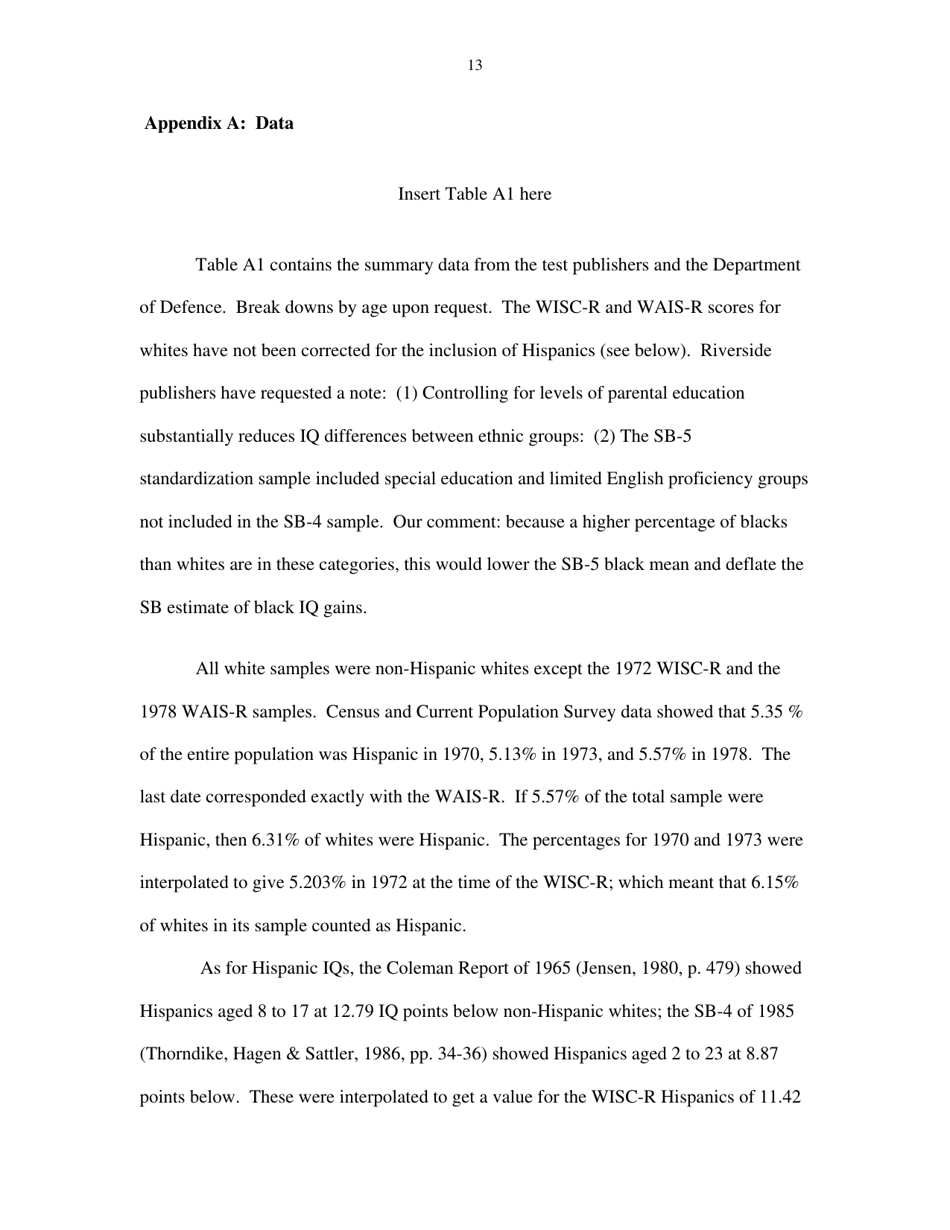 Black Americans Reduce the Racial Iq Gap: Evidence From Standardization Samples - William T. Dickens, James R. Flynn, Page 13
