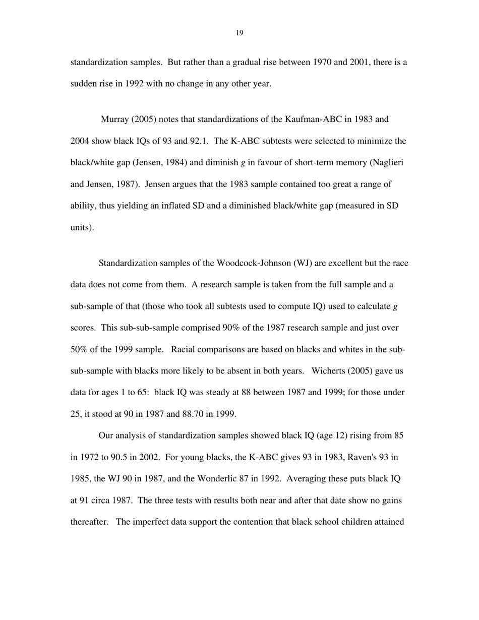 Black Americans Reduce the Racial Iq Gap: Evidence From Standardization Samples - William T. Dickens, James R. Flynn, Page 19