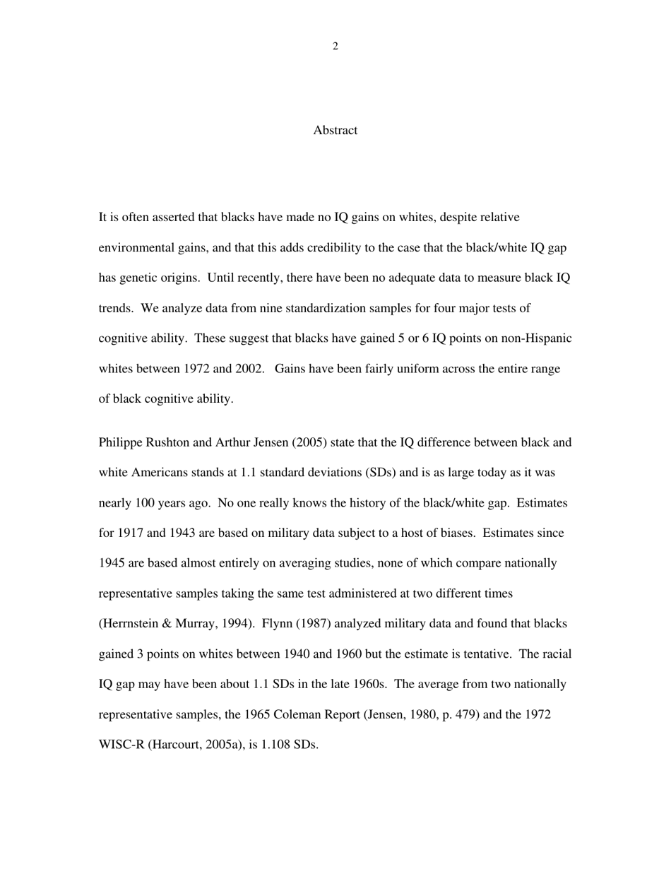 Black Americans Reduce the Racial Iq Gap: Evidence From Standardization Samples - William T. Dickens, James R. Flynn, Page 2