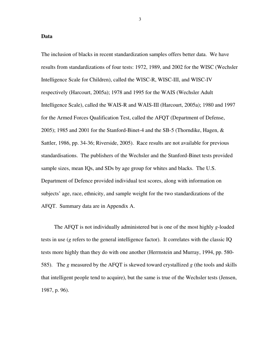 Black Americans Reduce the Racial Iq Gap: Evidence From Standardization Samples - William T. Dickens, James R. Flynn, Page 3