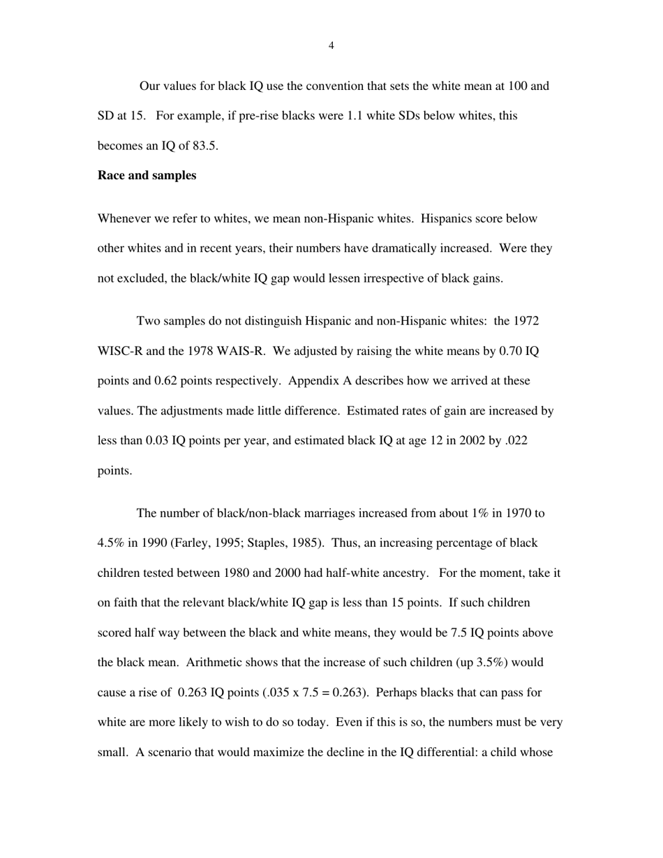 Black Americans Reduce the Racial Iq Gap: Evidence From Standardization Samples - William T. Dickens, James R. Flynn, Page 4