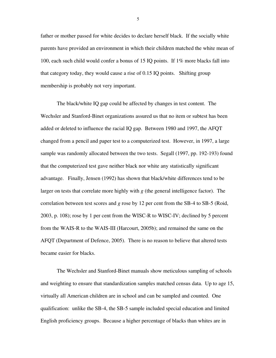 Black Americans Reduce the Racial Iq Gap: Evidence From Standardization Samples - William T. Dickens, James R. Flynn, Page 5