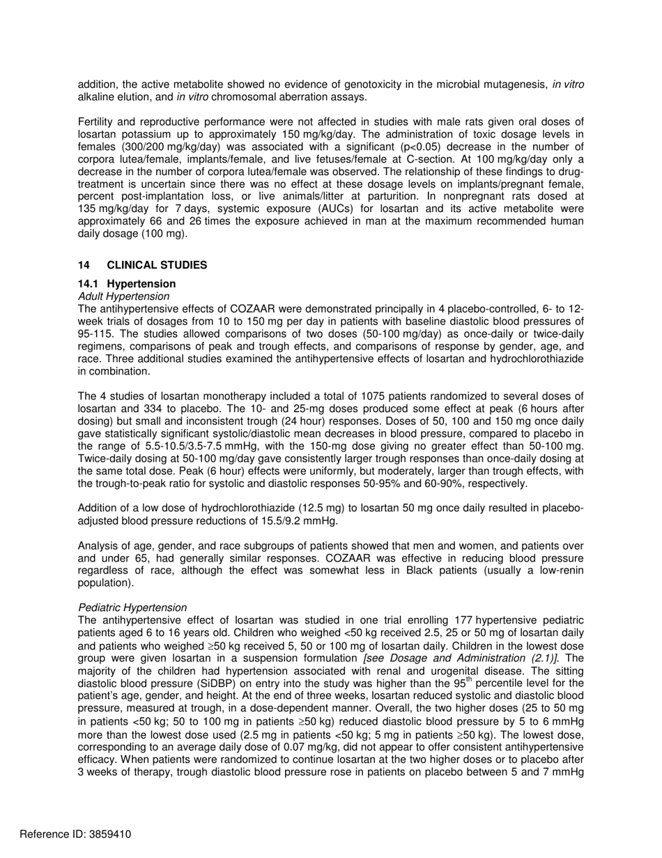 Cozaar: Highlights of Prescribing Information, Page 12