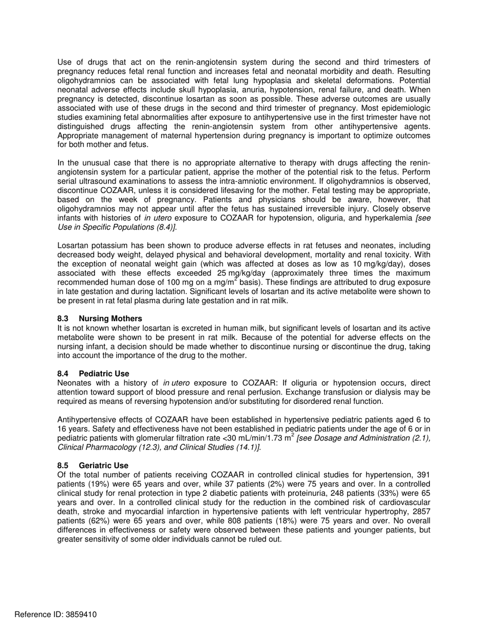 Cozaar: Highlights of Prescribing Information, Page 7