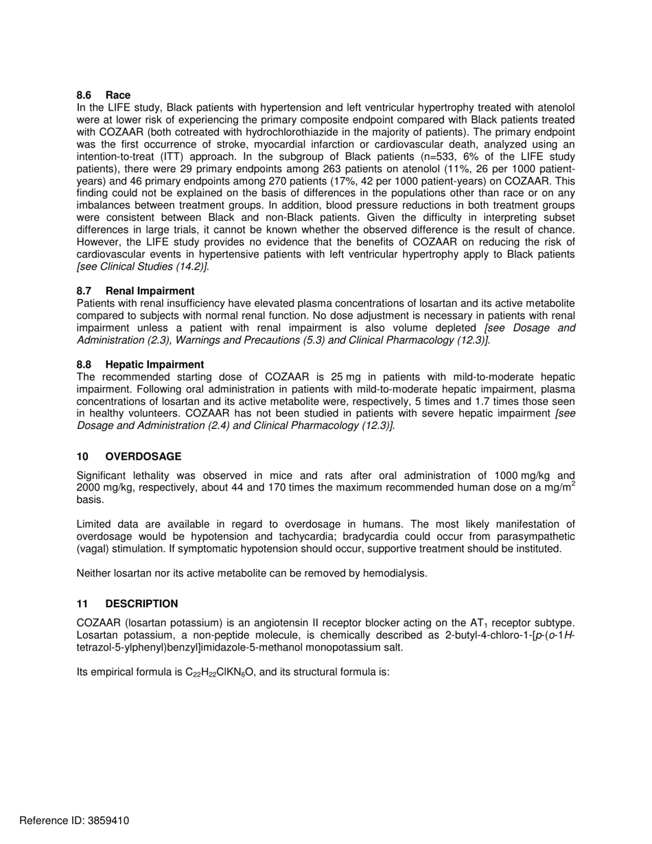 Cozaar: Highlights of Prescribing Information, Page 8