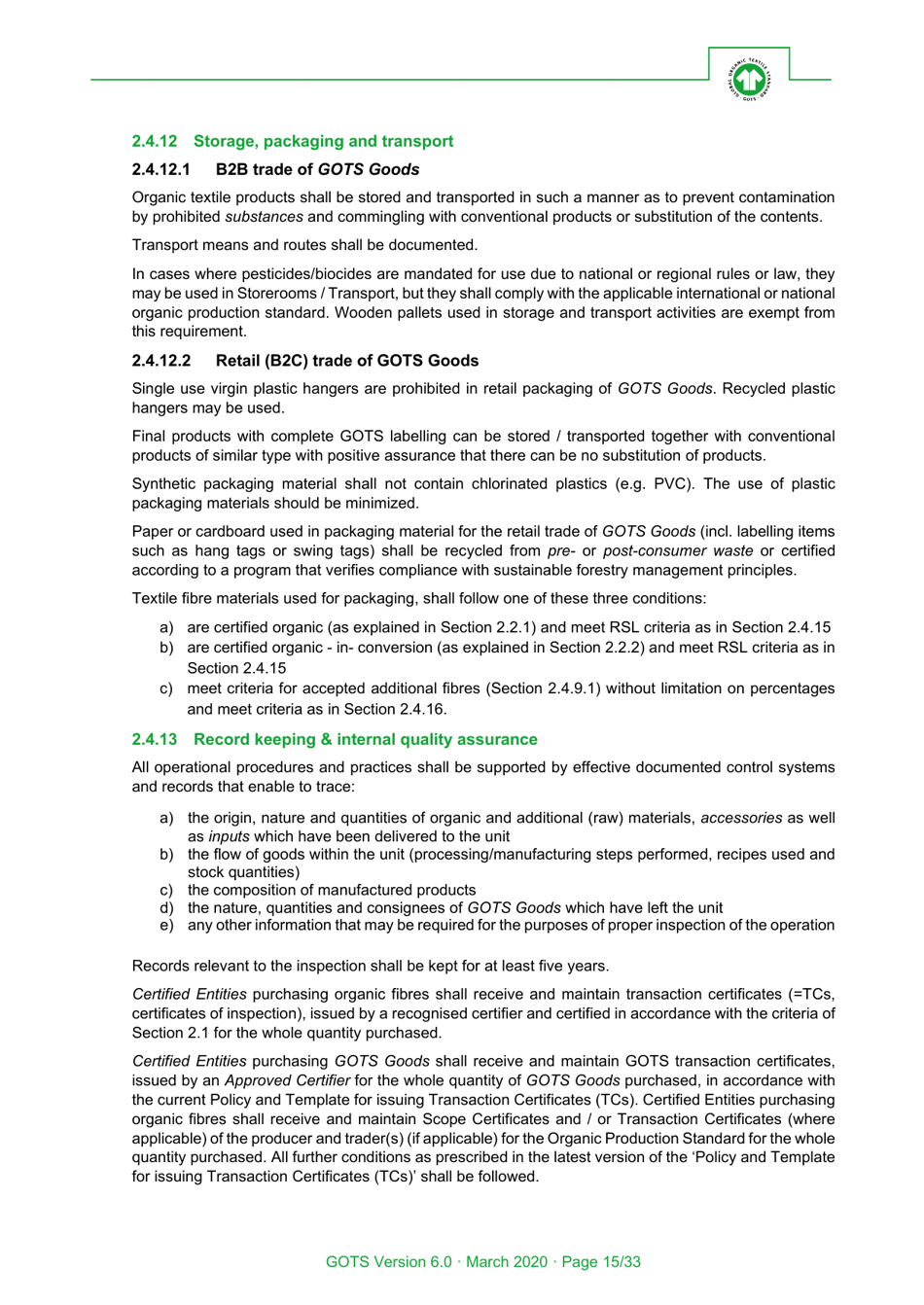 Global Organic Textile Standard - Version 6.0, Page 15