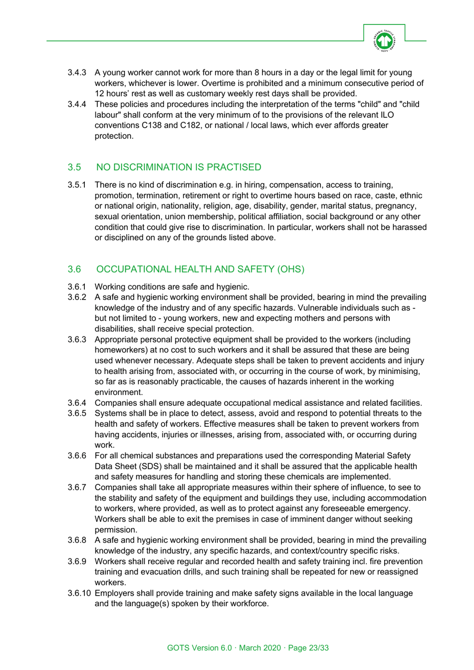 Global Organic Textile Standard - Version 6.0, Page 23