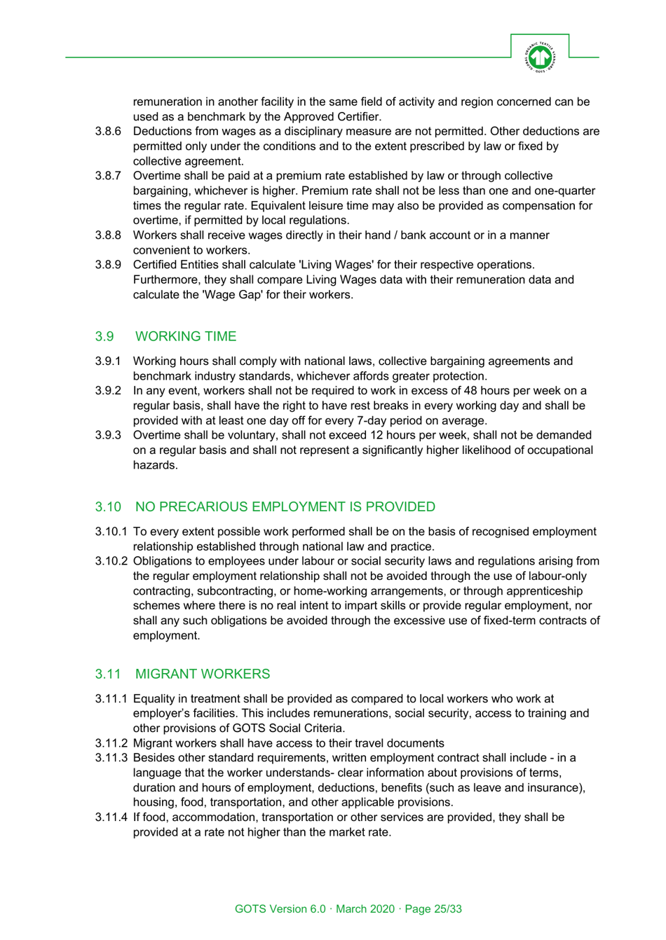 Global Organic Textile Standard - Version 6.0, Page 25