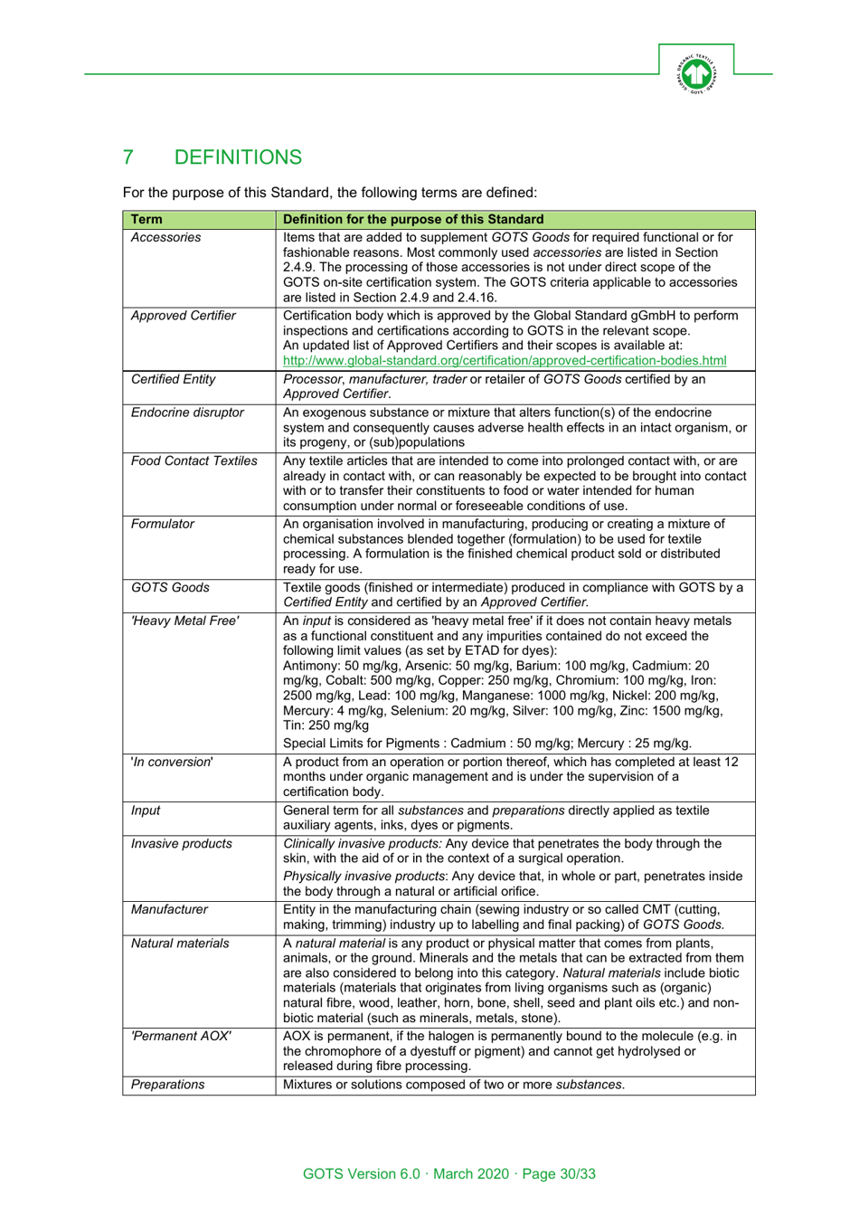 Global Organic Textile Standard - Version 6.0, Page 30