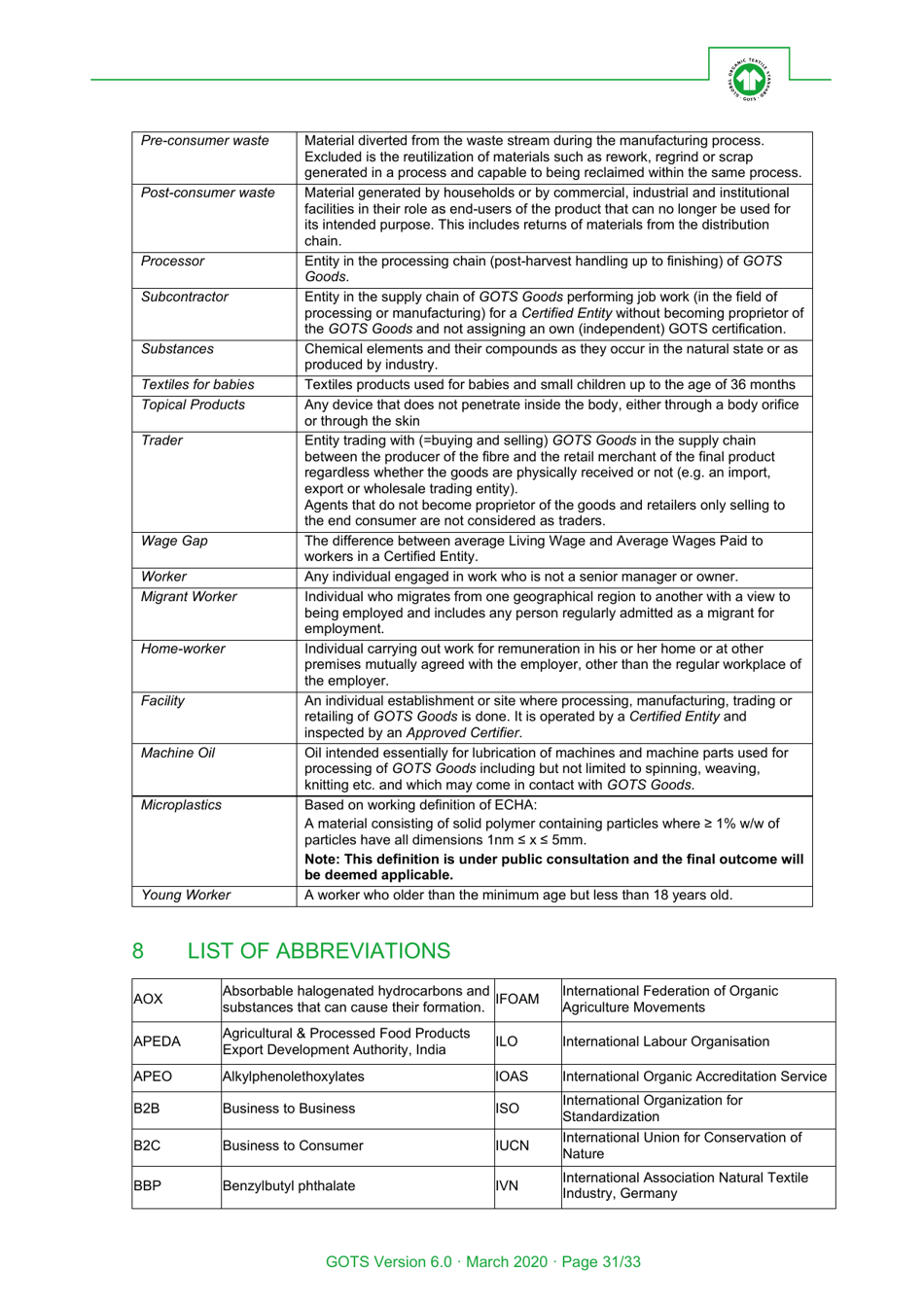 Global Organic Textile Standard - Version 6.0, Page 31