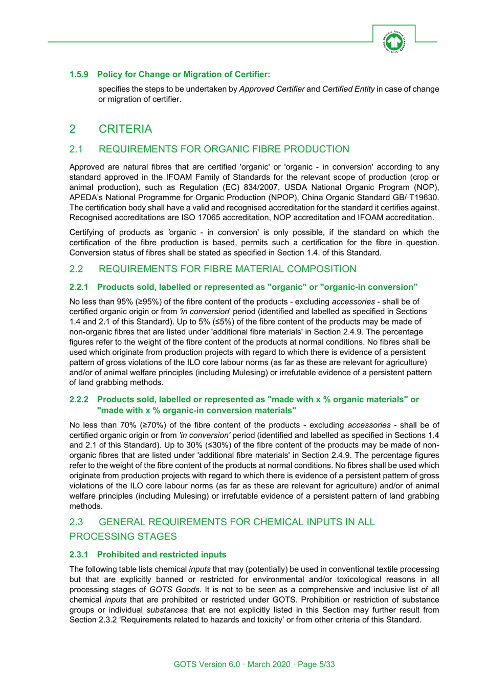 Global Organic Textile Standard - Version 6.0, Page 5