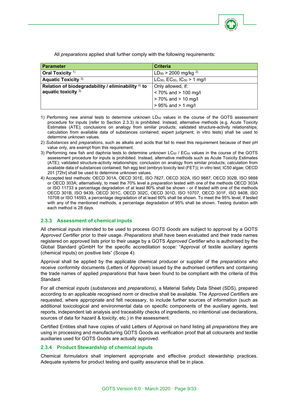 Global Organic Textile Standard - Version 6.0, Page 9