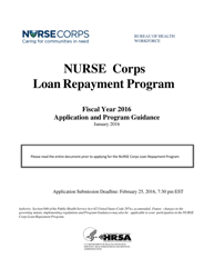 Document preview: Application and Program Guidance - Nurse Corps Loan Repayment Program, 2016