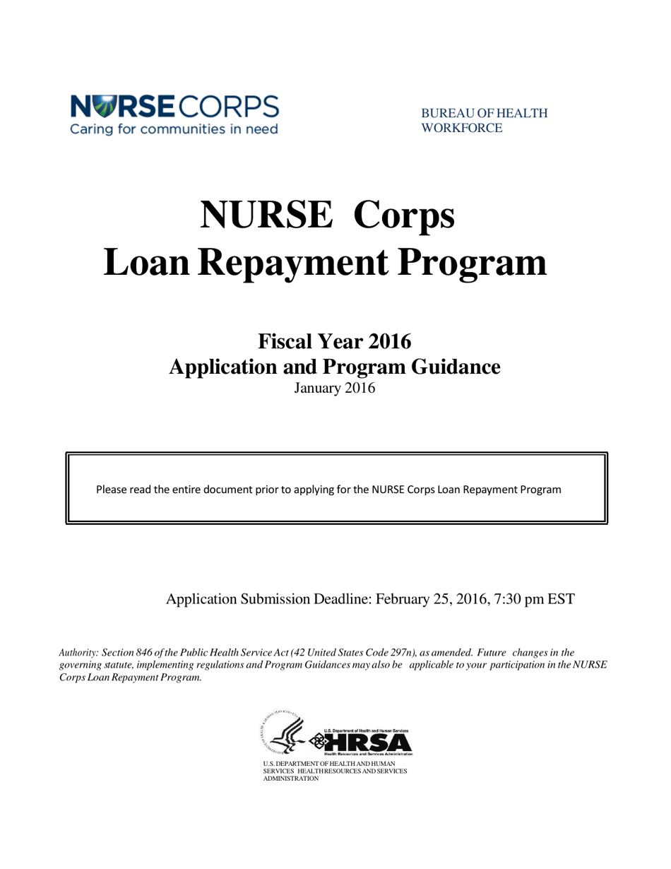 Application and Program Guidance - Nurse Corps Loan Repayment Program, Page 1