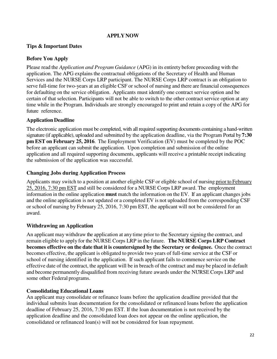 Application and Program Guidance - Nurse Corps Loan Repayment Program, Page 23