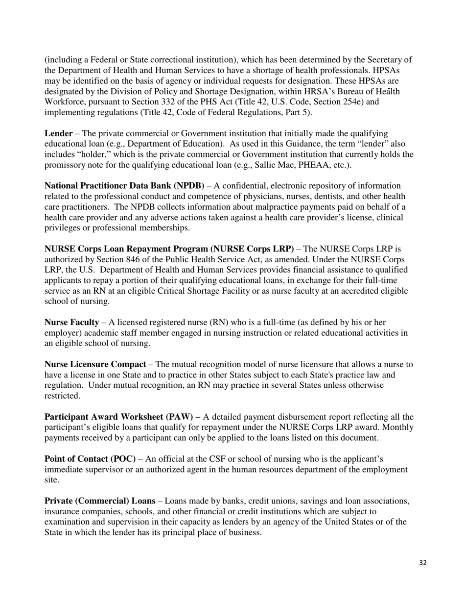 Application and Program Guidance - Nurse Corps Loan Repayment Program, Page 33