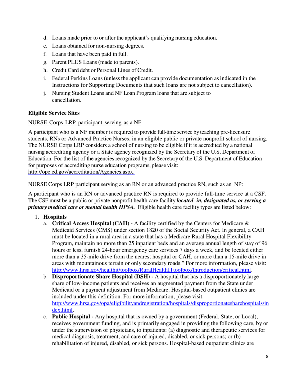 Application and Program Guidance - Nurse Corps Loan Repayment Program, Page 9