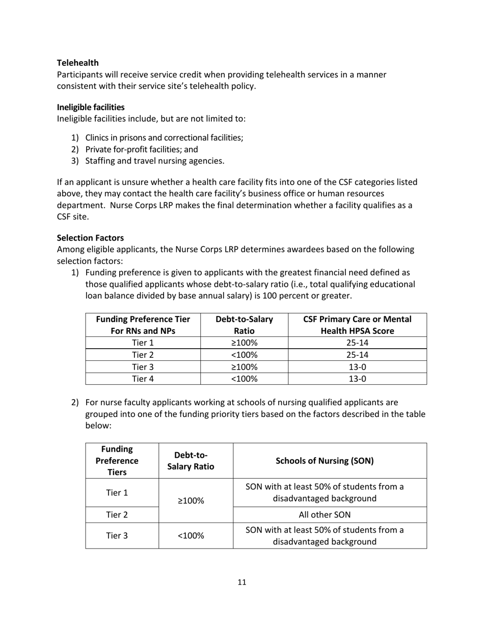 Application and Program Guidance - Nurse Corps Loan Repayment Program, Page 11