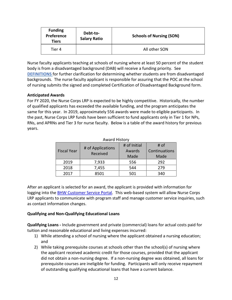 Application and Program Guidance - Nurse Corps Loan Repayment Program, Page 12