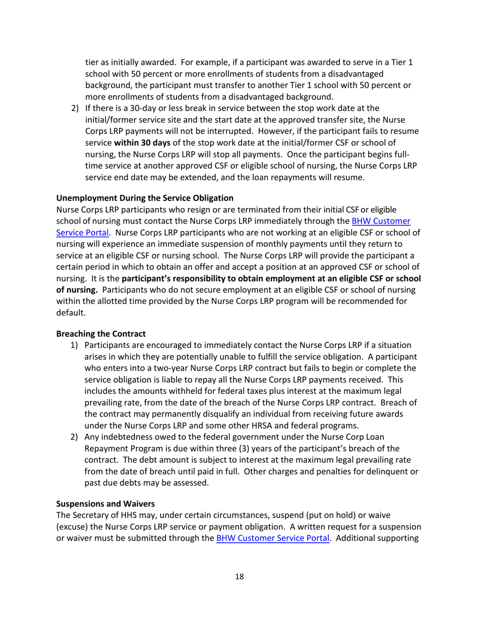 Application and Program Guidance - Nurse Corps Loan Repayment Program, Page 18