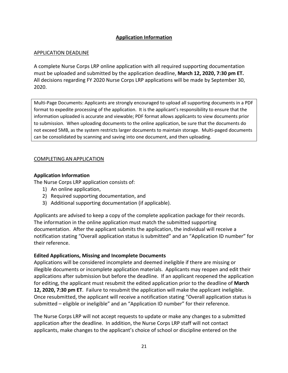Application and Program Guidance - Nurse Corps Loan Repayment Program, Page 21