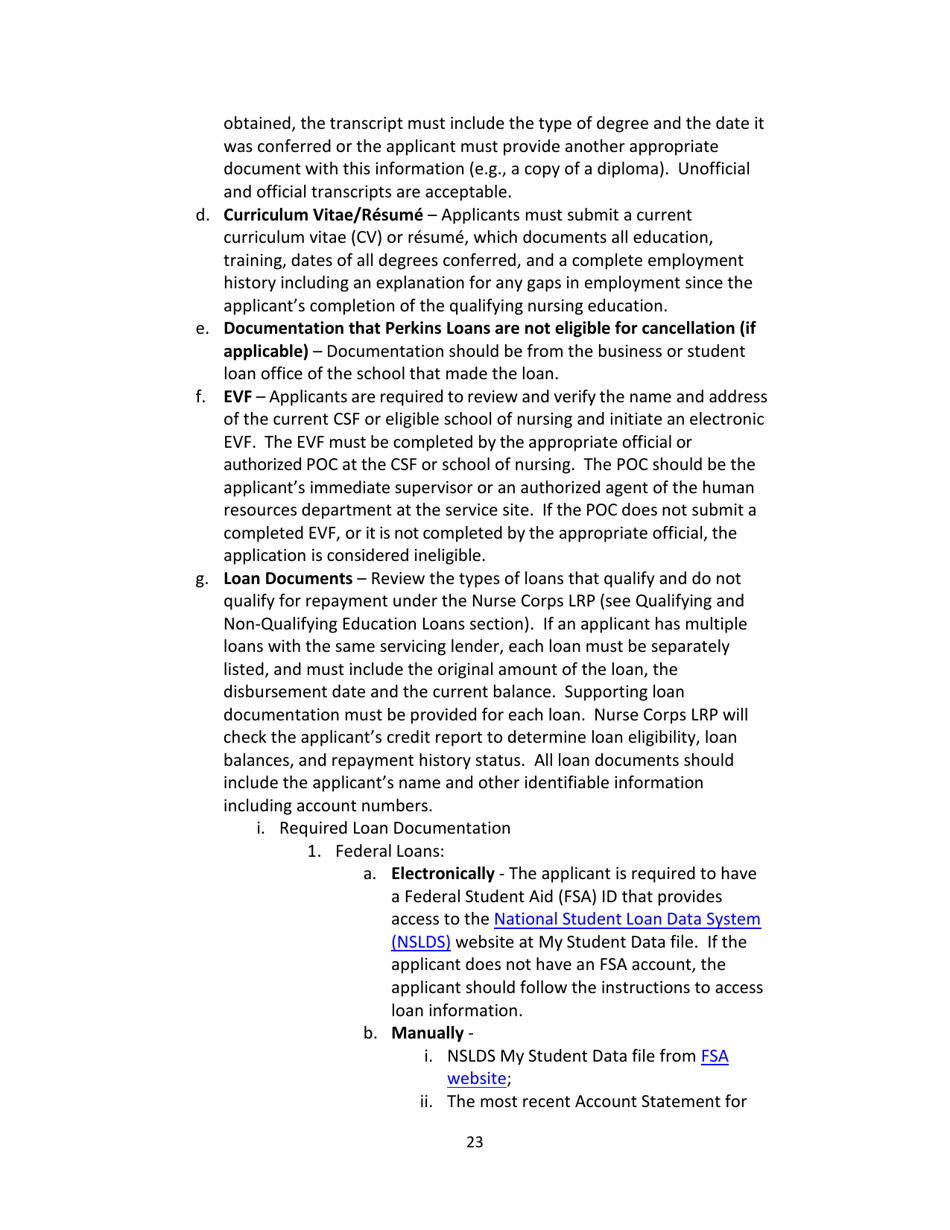 Application and Program Guidance - Nurse Corps Loan Repayment Program, Page 23