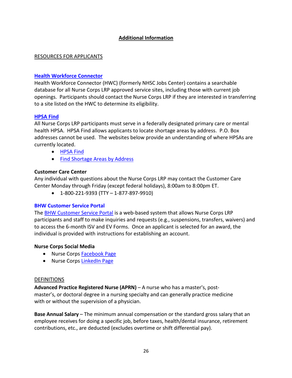 Application and Program Guidance - Nurse Corps Loan Repayment Program, Page 26