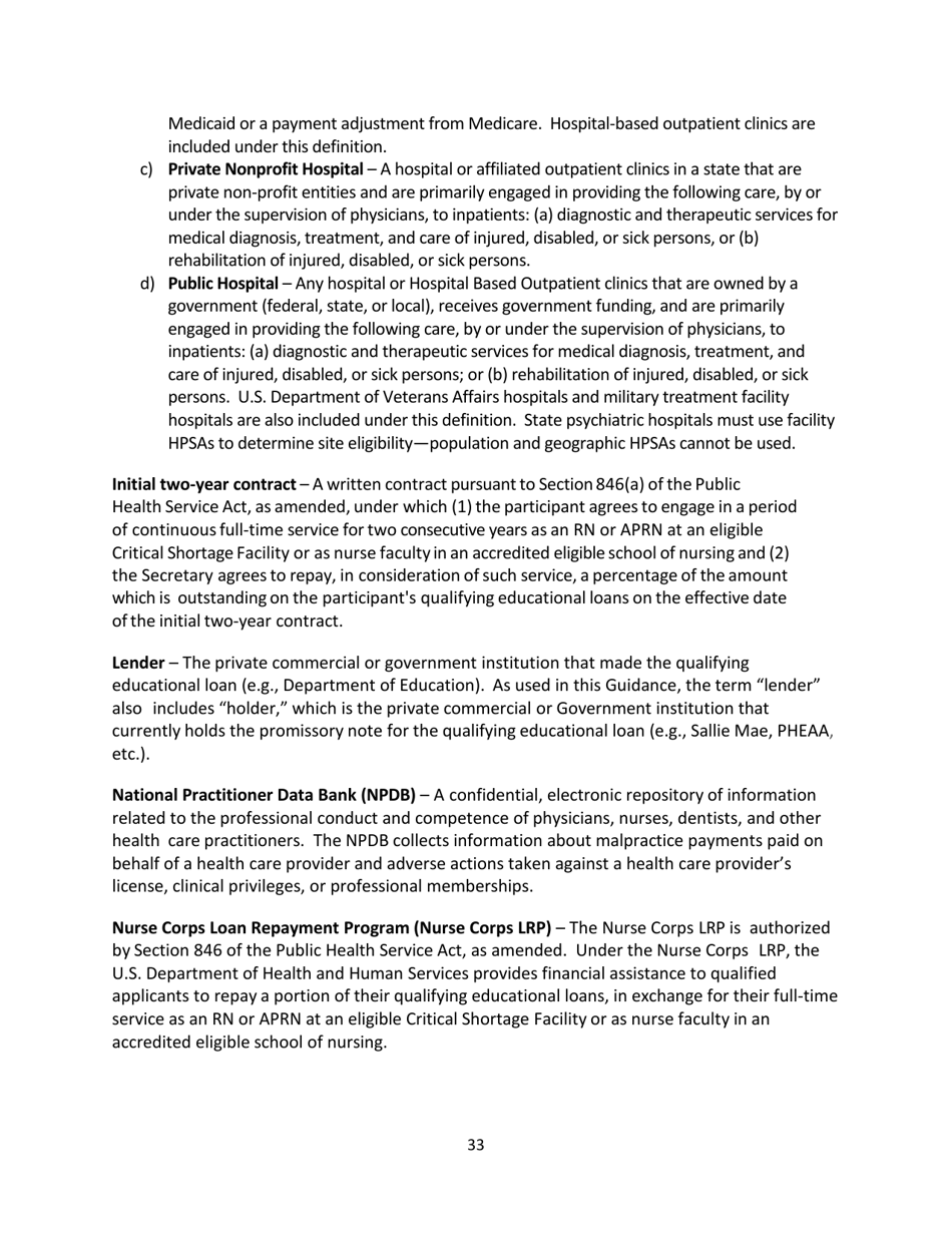 Application and Program Guidance - Nurse Corps Loan Repayment Program, Page 33