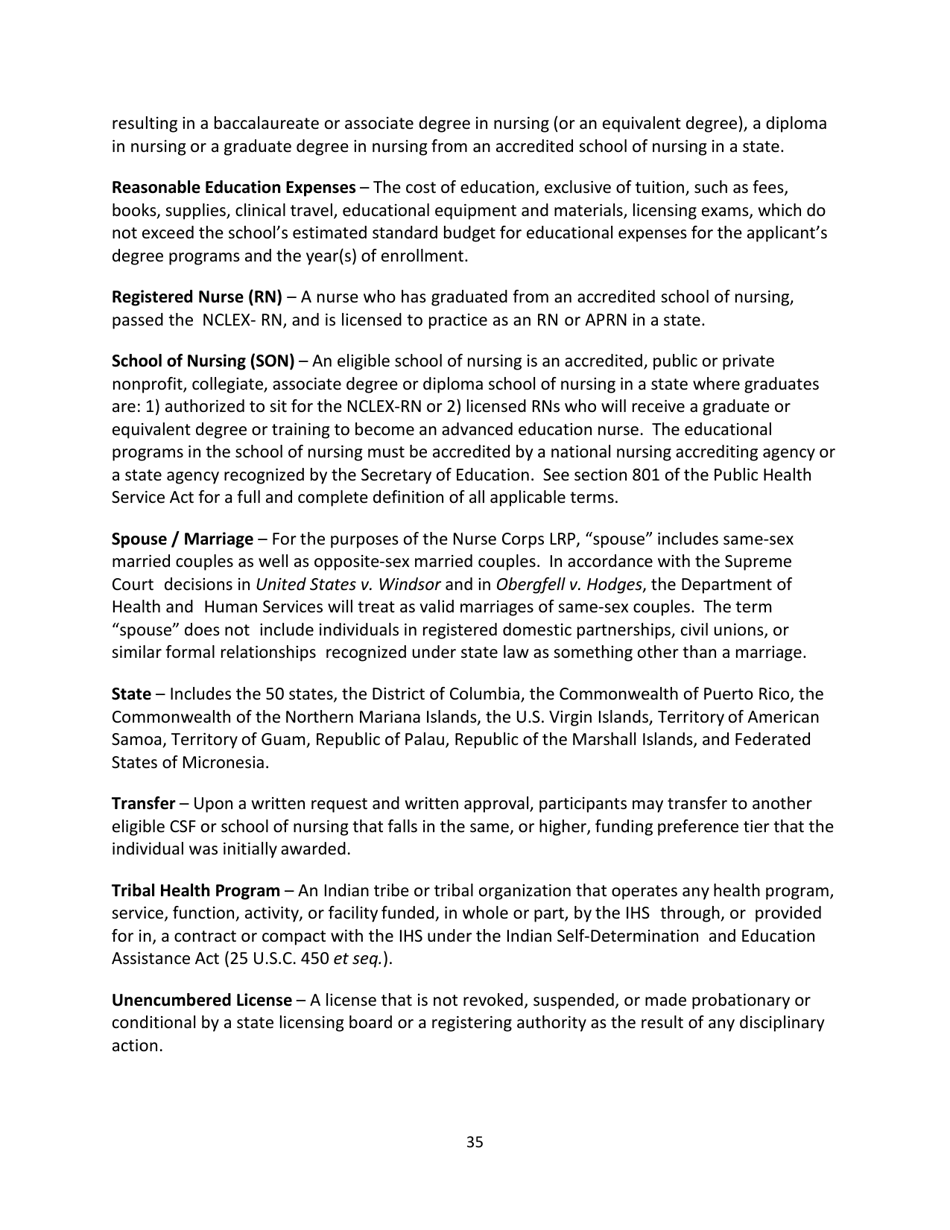 Application and Program Guidance - Nurse Corps Loan Repayment Program, Page 35