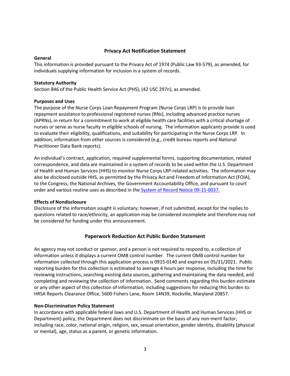 Application and Program Guidance - Nurse Corps Loan Repayment Program, Page 3