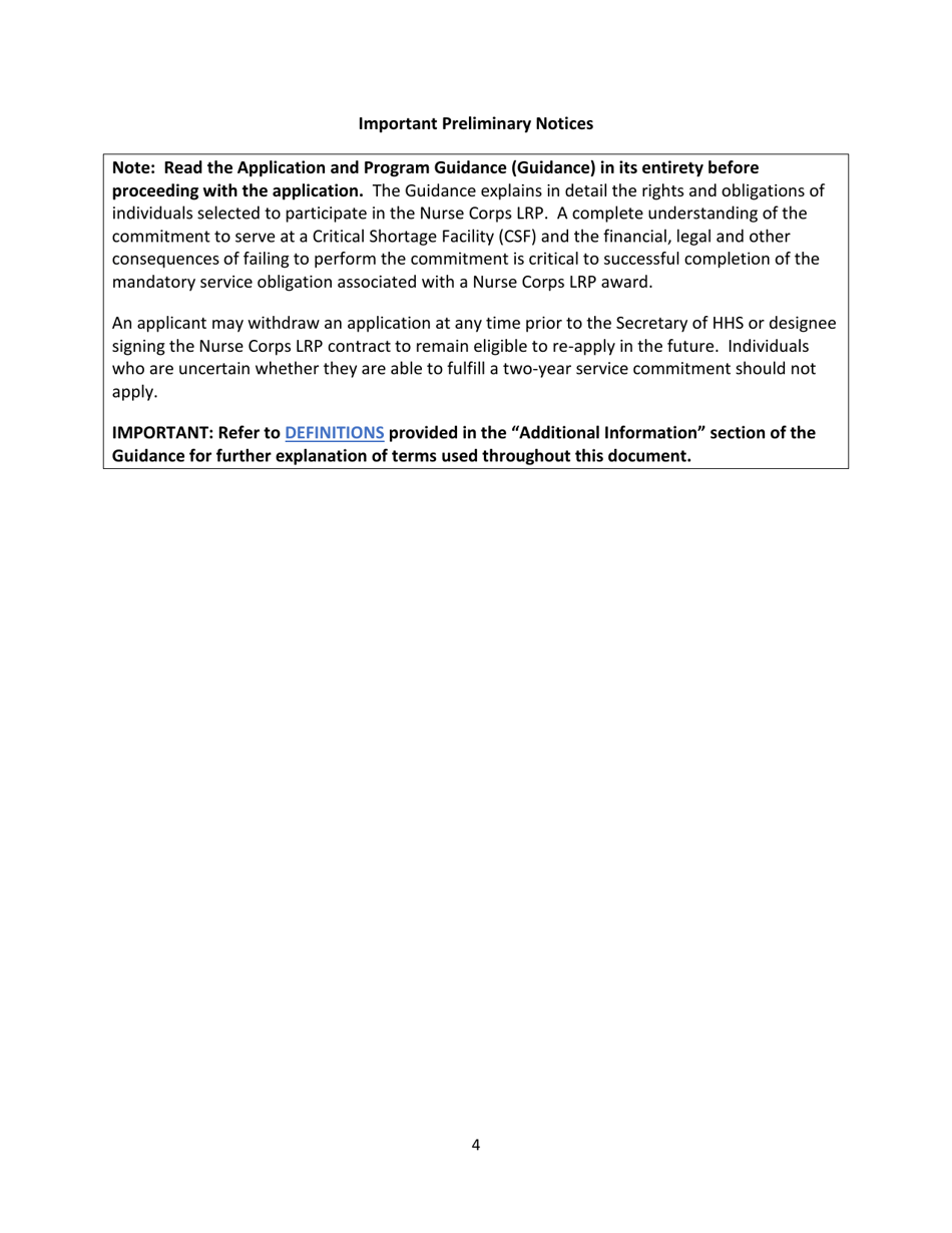 Application and Program Guidance - Nurse Corps Loan Repayment Program, Page 4