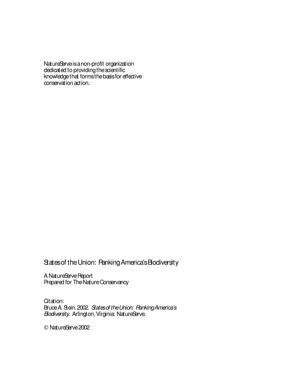 States of the Union:ranking Americas Biodiversity - the Nature Conservancy, Page 2