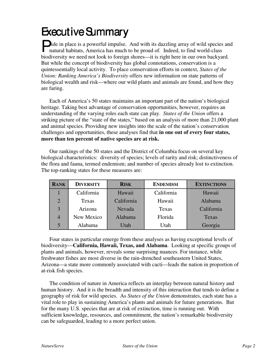 States of the Union:ranking Americas Biodiversity - the Nature Conservancy, Page 4
