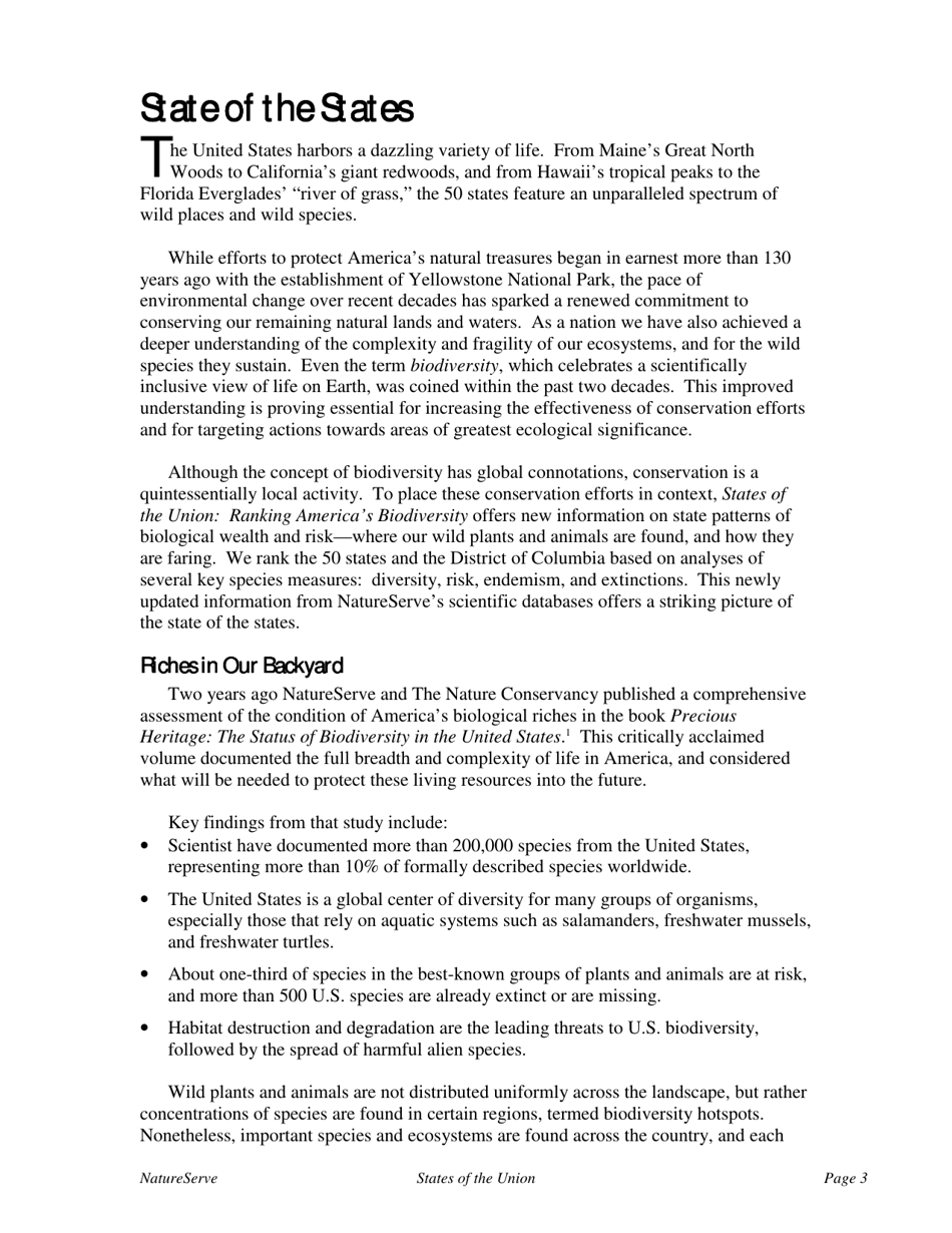 States of the Union:ranking Americas Biodiversity - the Nature Conservancy, Page 5