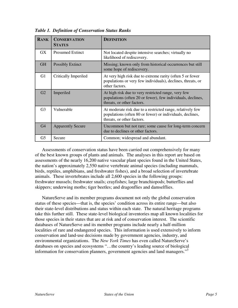 States of the Union:ranking Americas Biodiversity - the Nature Conservancy, Page 7