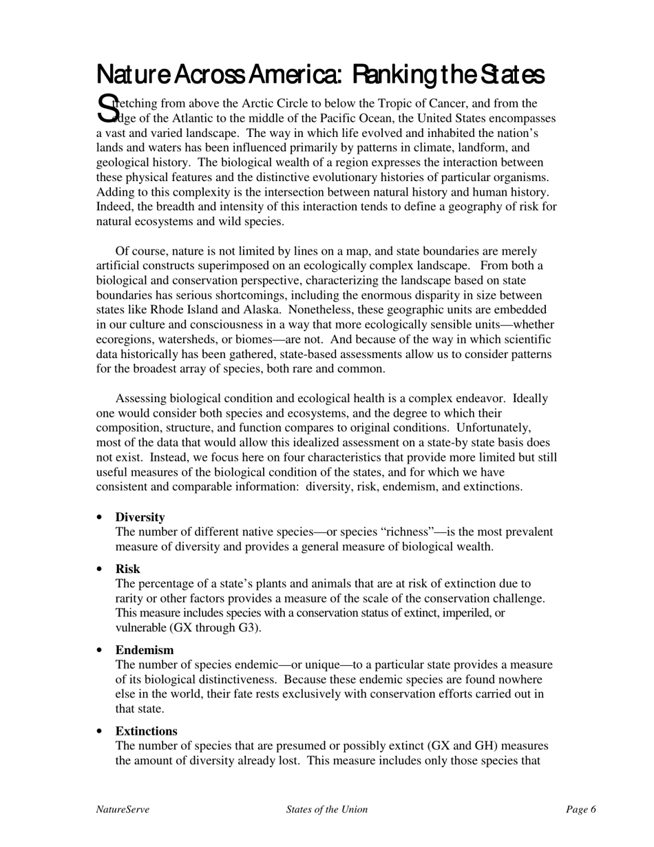States of the Union:ranking Americas Biodiversity - the Nature Conservancy, Page 8
