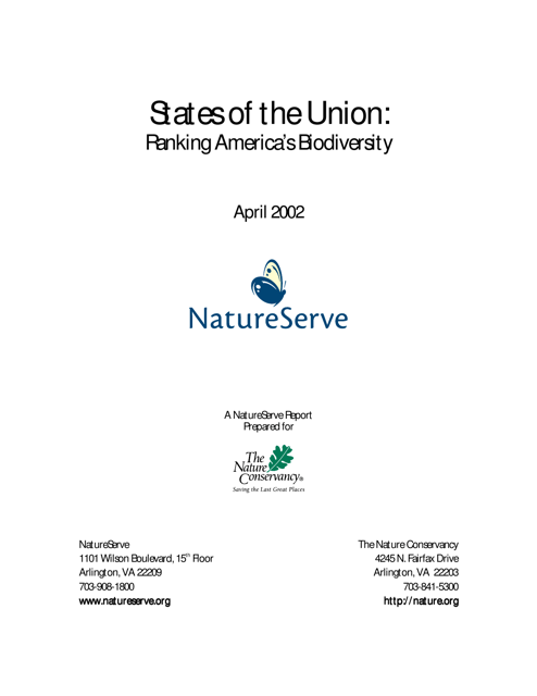 States of the Union:ranking America's Biodiversity - the Nature Conservancy