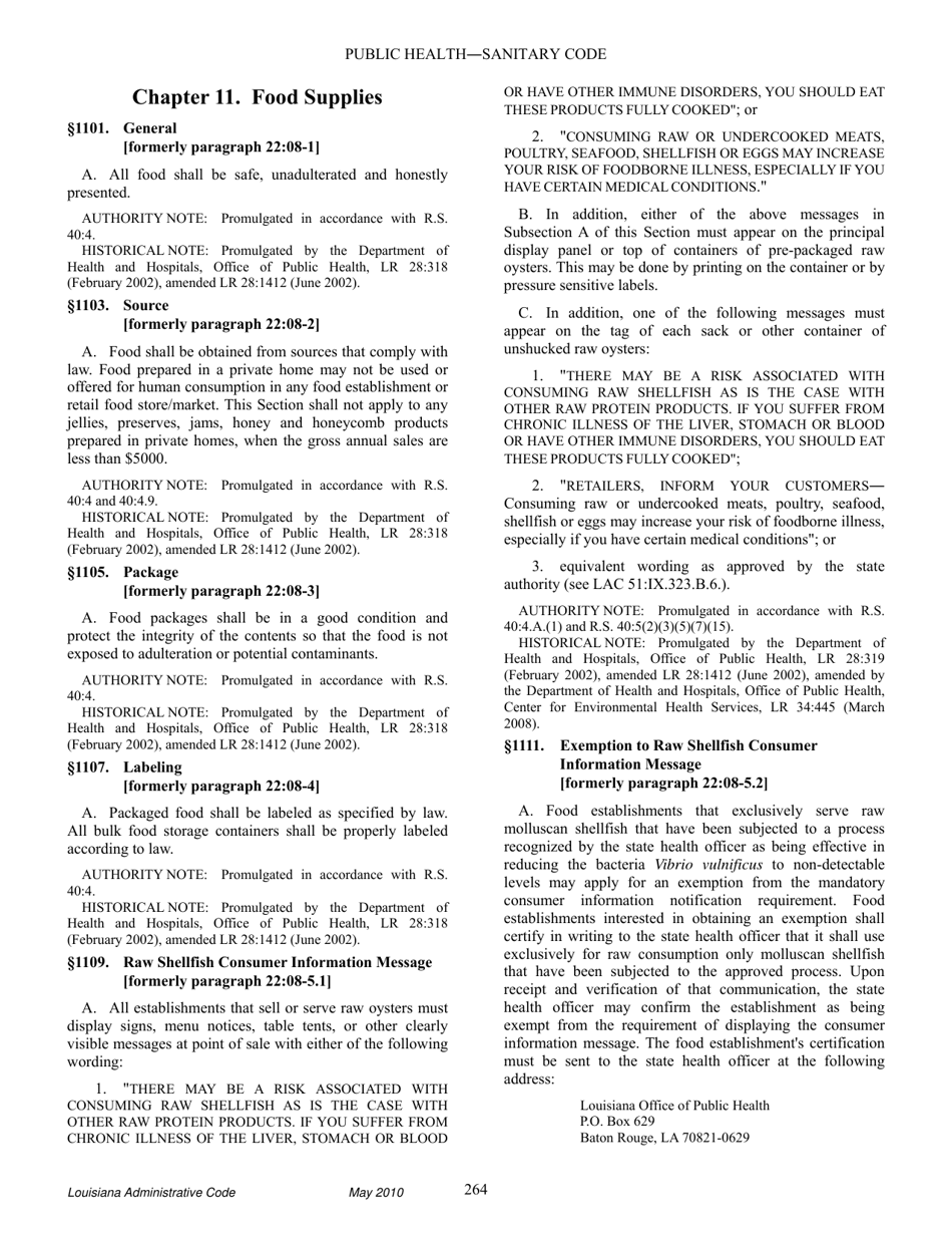 Louisiana Title 51 Public Health Sanitary Code Part Xxiii. Retail
