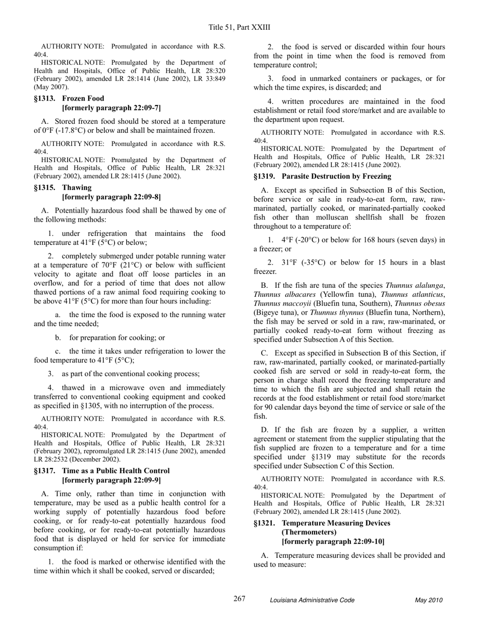 Louisiana Title 51 Public Health Sanitary Code Part Xxiii. Retail